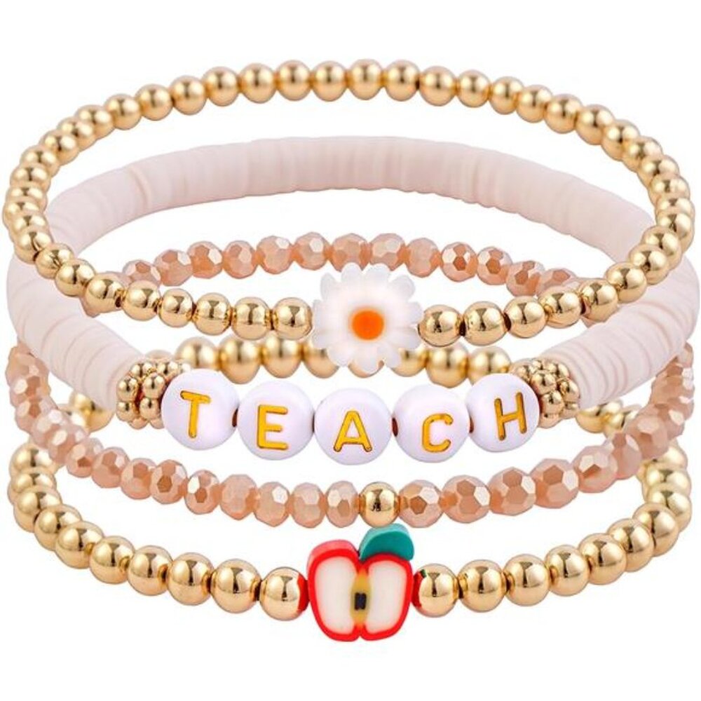 Surfer Heishi Clay Bead Bracelets for Women Bohemian Stackable Gold - Teach